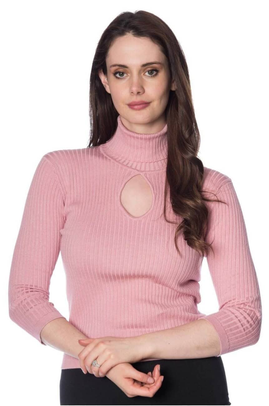 Tricot col roulé rose