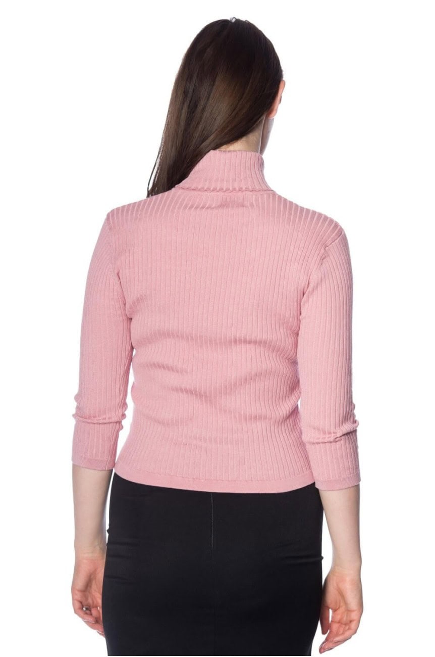 Tricot col roulé rose rétro