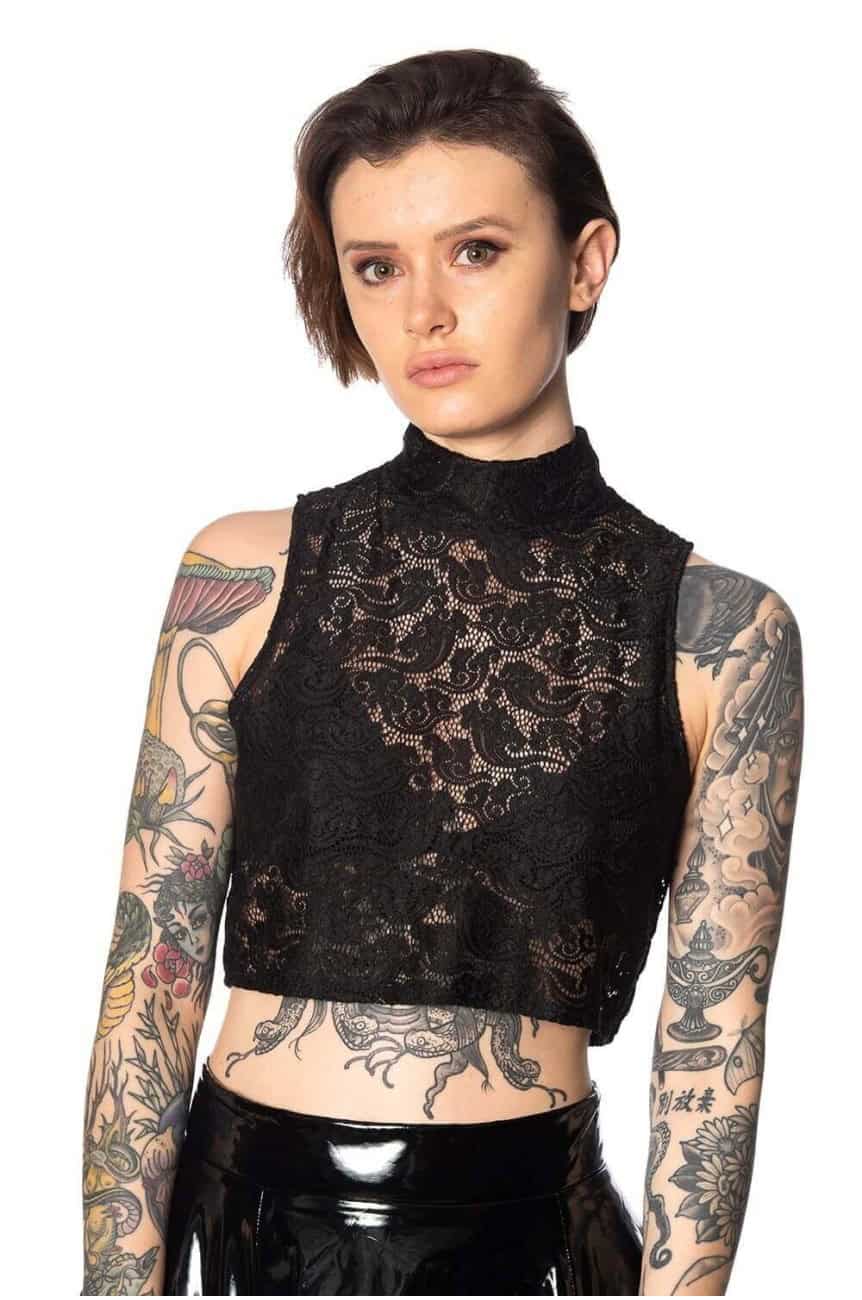 Crop top en dentelle noire