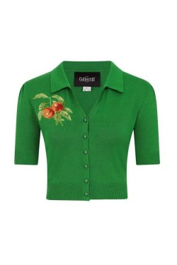 Cardigan rétro vert brodé