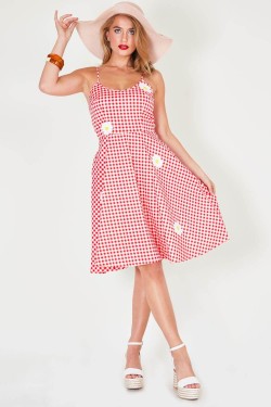 Robe Bardot vichy rouge