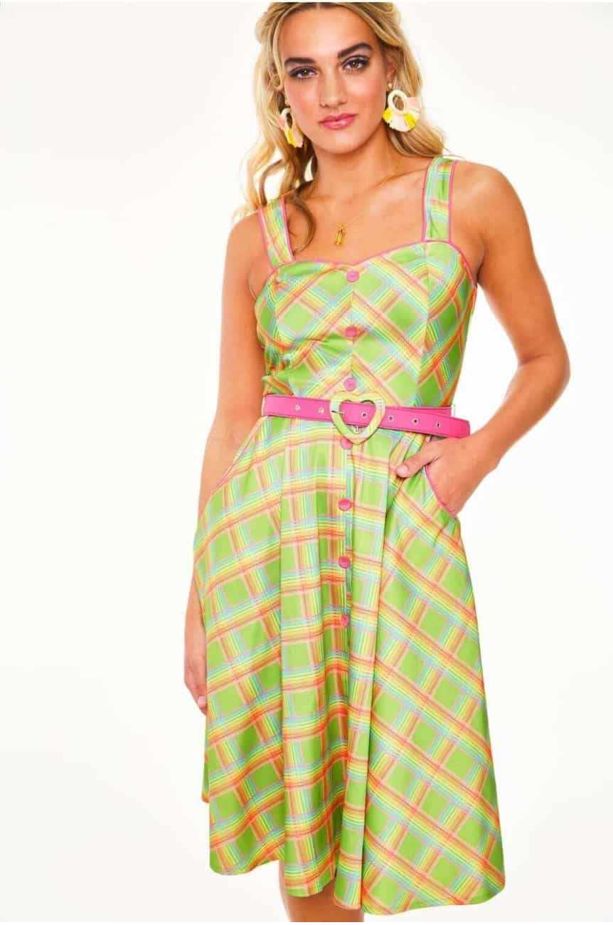 Robe rétro été tartan vert