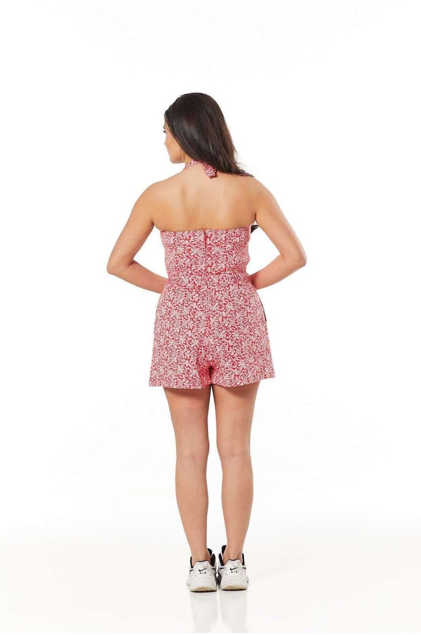 Combishort rouge a fleurs