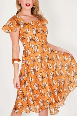 Robe longue moutarde florale
