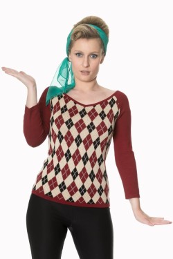 Pull losange vintage bordeaux