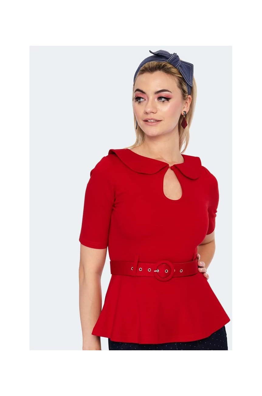Top vintage rouge avec ceinture