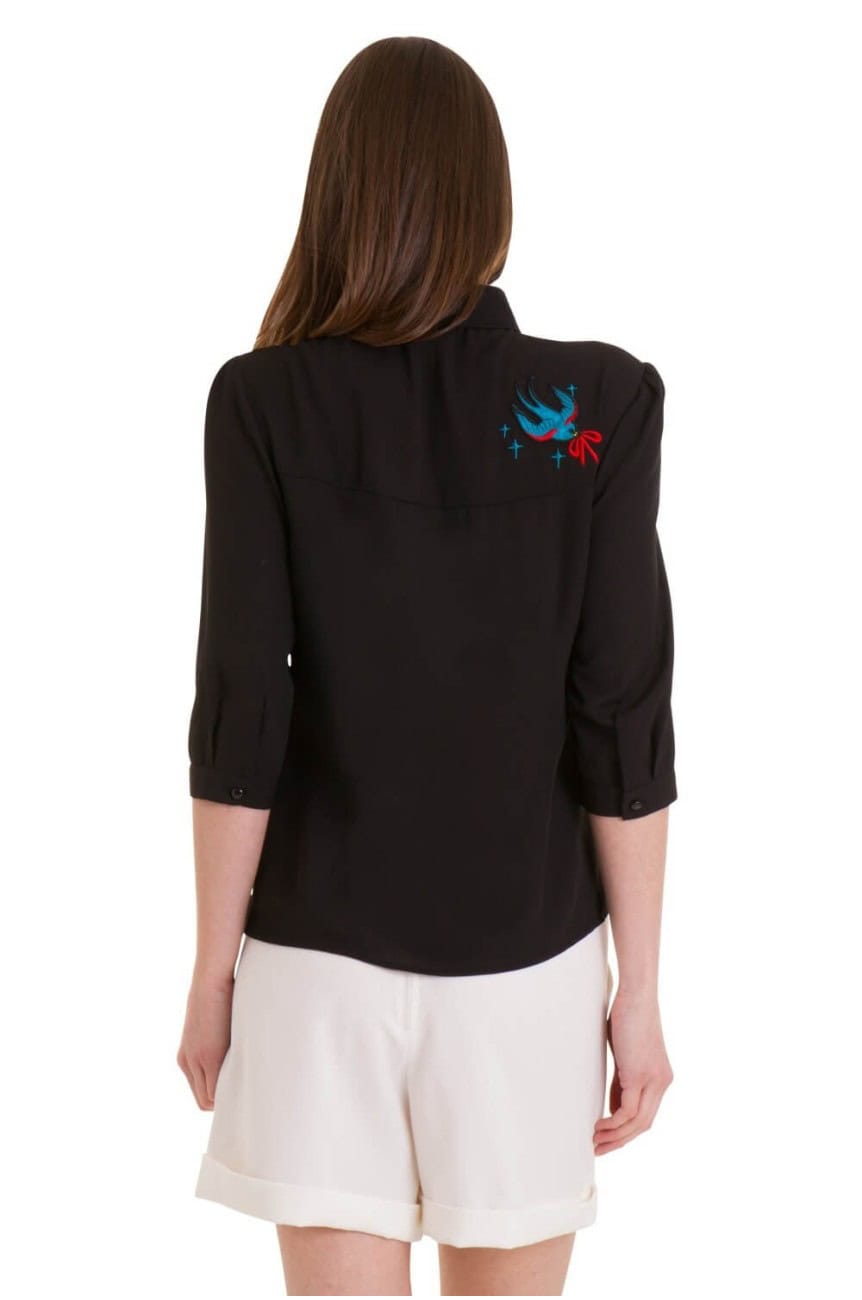 Blouse rétro broderie hirondelle