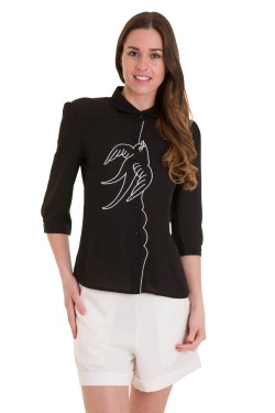 Blouse rétro broderie hirondelle
