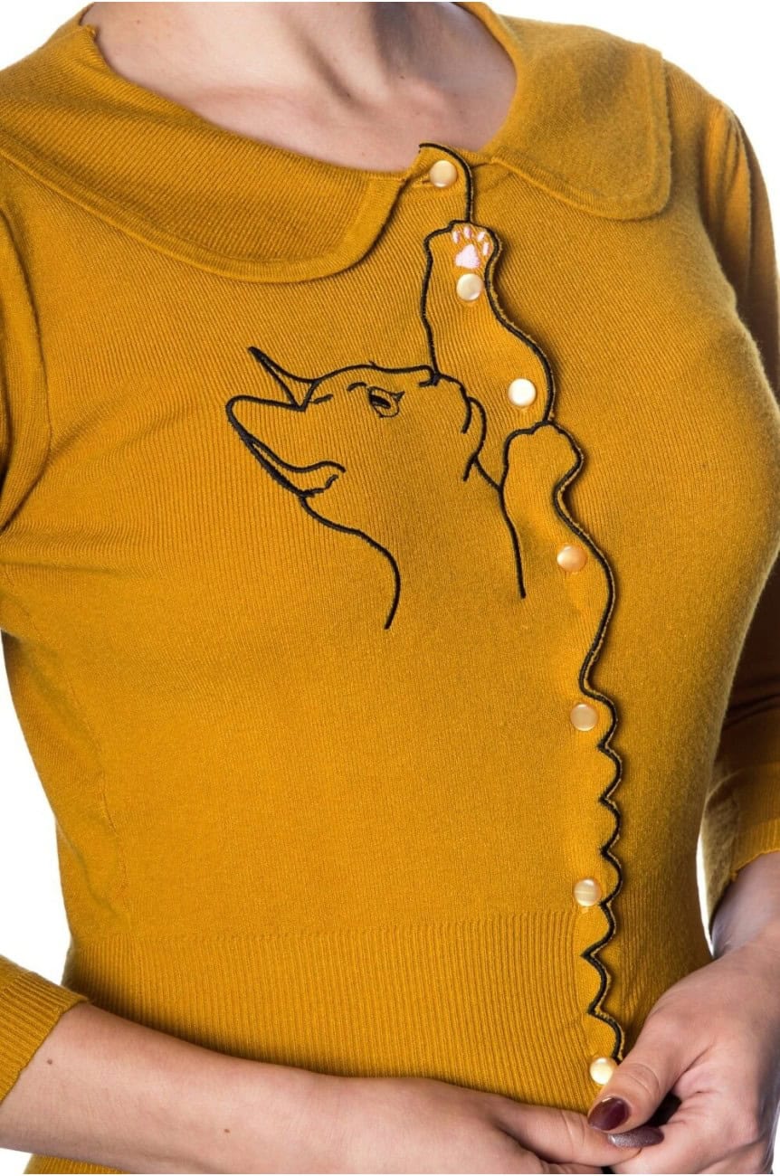 Cardigan moutarde chat