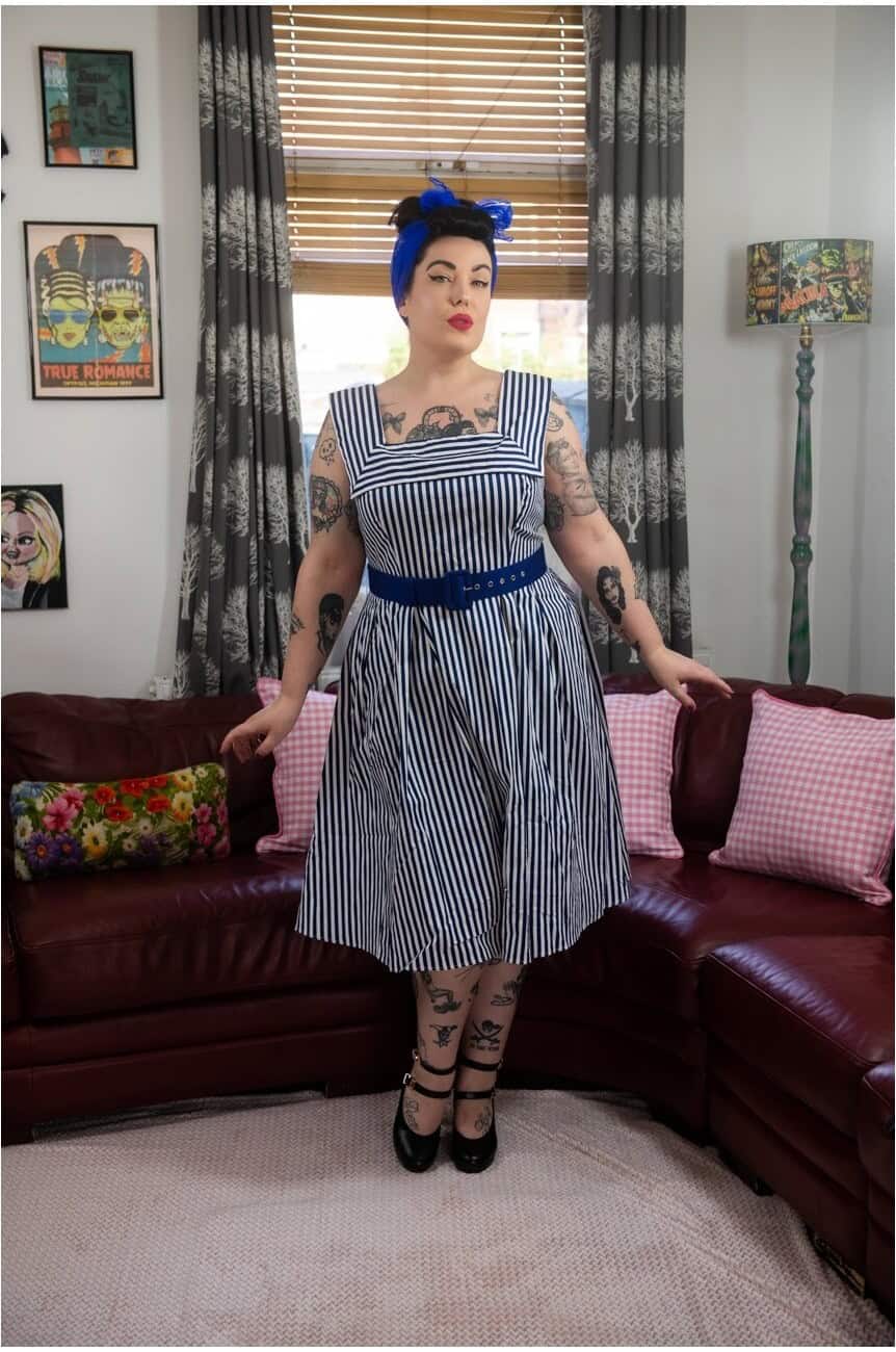 Robe Trapèze Vintage Années 60 Rayée - Jersey - Taille 42 (M) - Fait Main