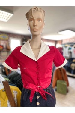 Blouse bordeaux et ecru