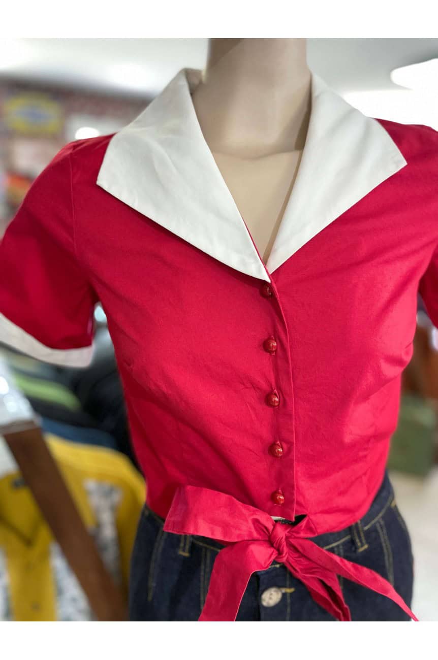 Bordeauxrode Blouse met Strikdetail main image 1