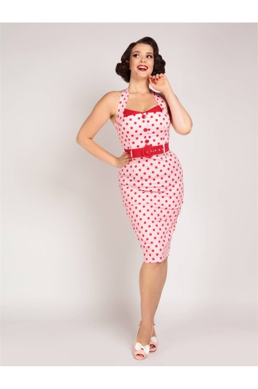 Robe droite a pois rose