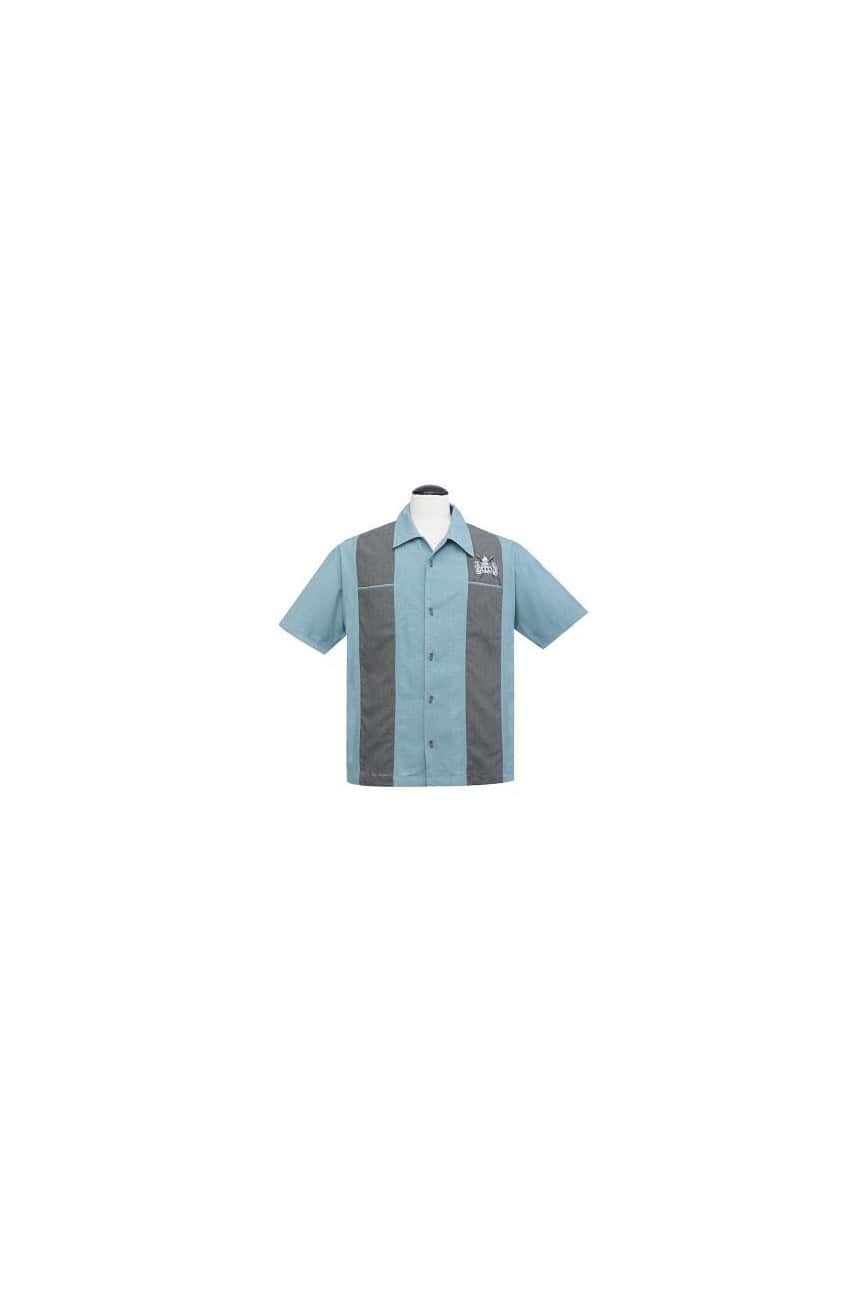 Chemise rockabilly tiki bleue