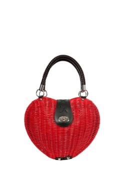 Sac coeur vintage en osier rouge