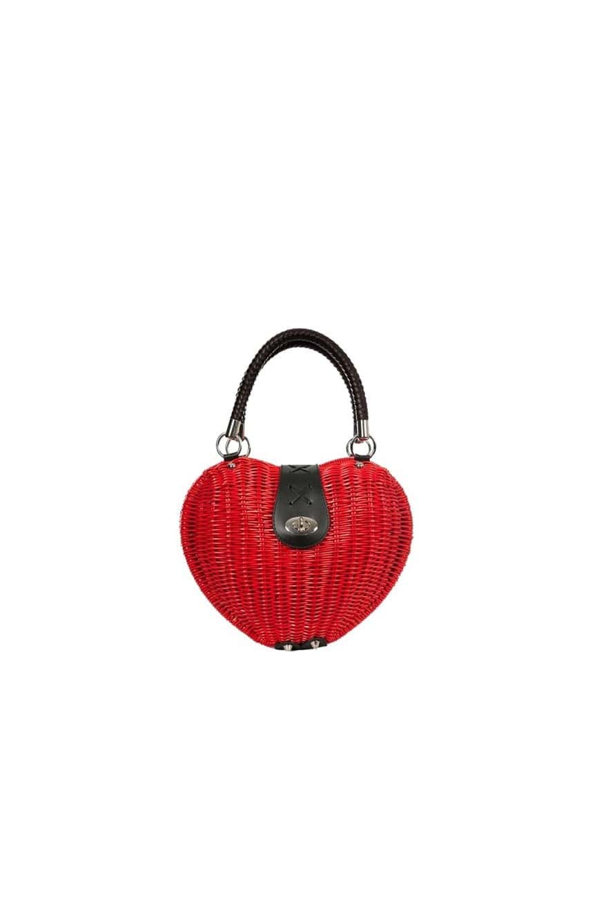 Sac coeur vintage en osier rouge