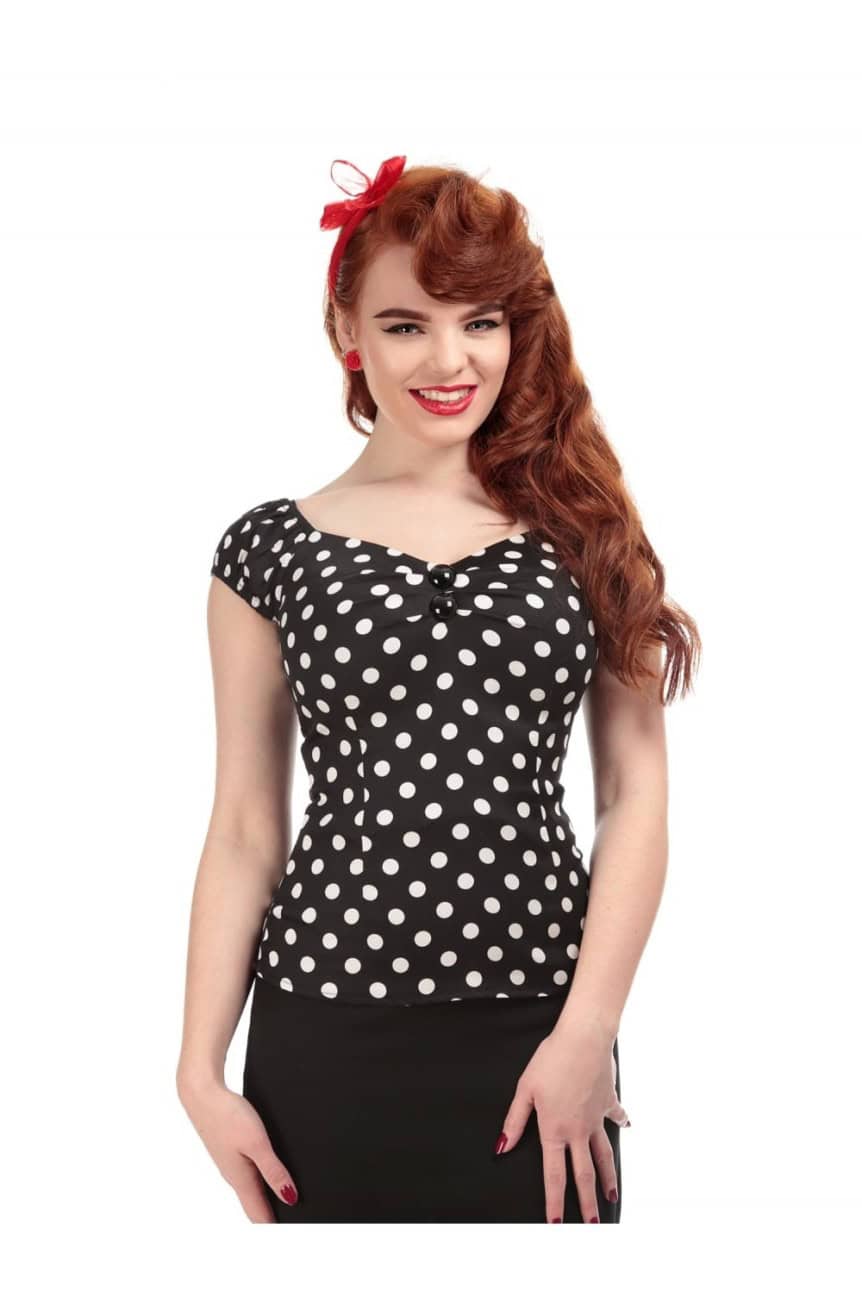 Haut fifties pois noir et blanc