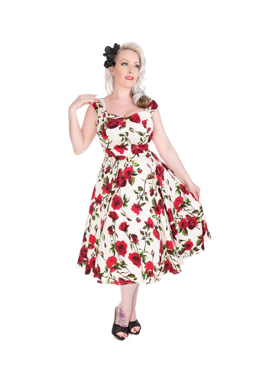 Robe longue pin up ecrue a fleur