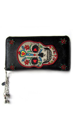 Portefeuille tête de mort et roses