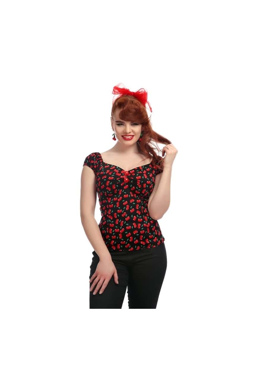 Haut cerises decoleté bateau