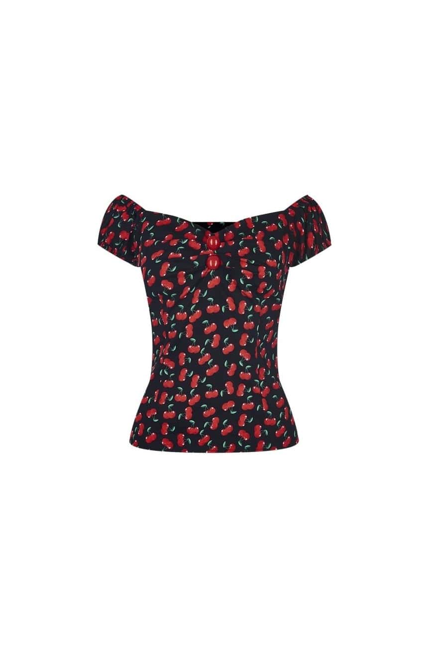 Haut cerises decoleté bateau 