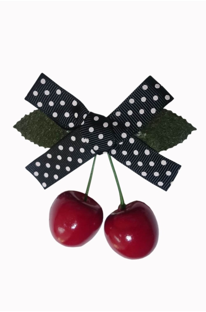 Barrette cerise avec noeud à pois