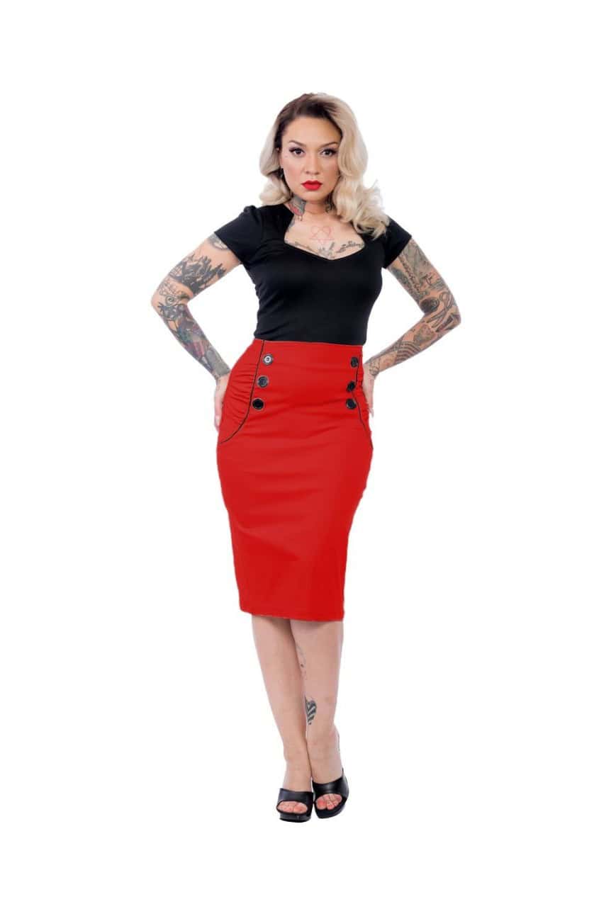 Jupe crayon annee 50 rouge